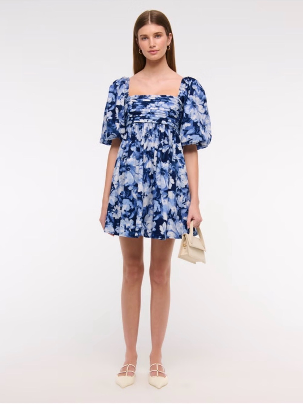 Abercrombie & Fitch Blue Floral Square-Neck Puff Sleeve Mini Dress